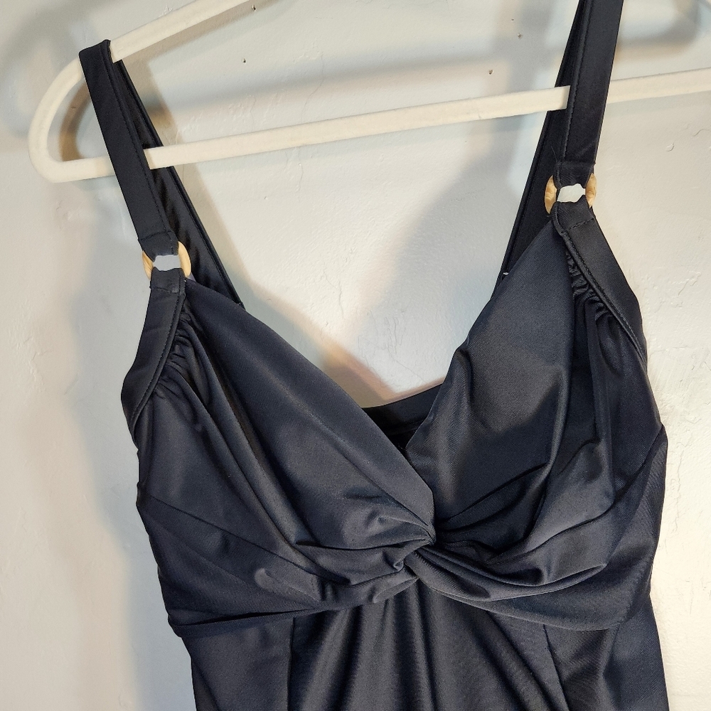 Carol Wior Elegant Black One-Piece Swimsuit Swim Dress Size 14 - Picture 3 of 7